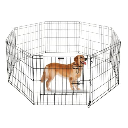 Pet Adobe Folding Metal Playpen with Eight 24 "x 24 "Panels with Latching Door for Dogs Black 599926MWM